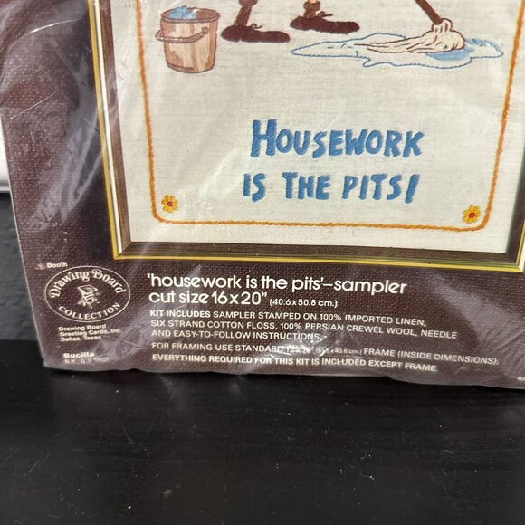 Vtg 70s Bucilla Needlepoint Embroidery Kit Housework is the Pits! 48839 New - Picture 4 of 5